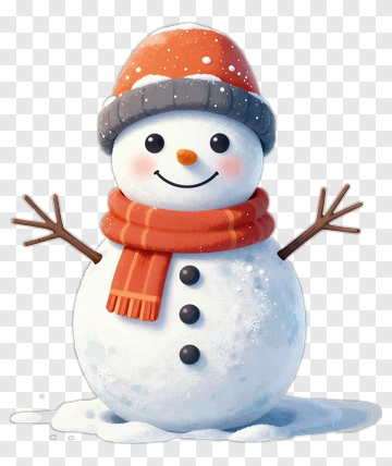 Cartoon Snowman Wearing A Hat And Scarf PNG