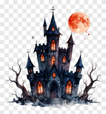 Haunted Castle With Blood Moon PNG
