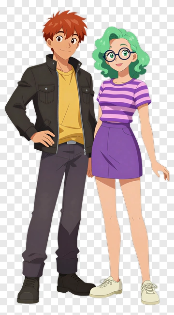Cartoon Couple Standing Together PNG