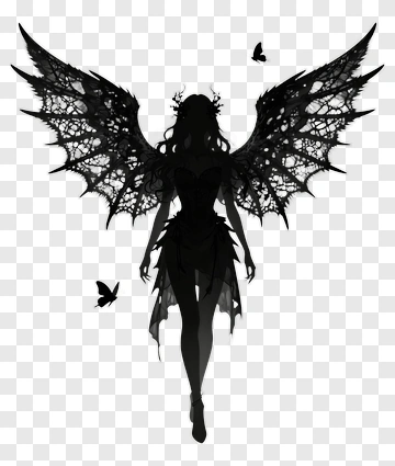 Silhouette Fairy With Intricate Wings PNG