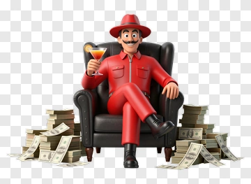 Cartoon Man Sitting In Chair With Money PNG