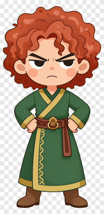 Cartoon Girl With Curly Hair Wearing A Green Dress PNG