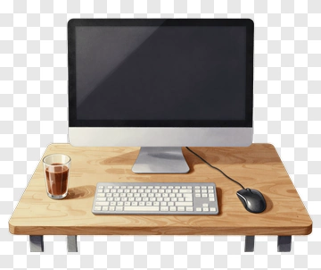 Desktop Computer Setup On Wooden Table PNG