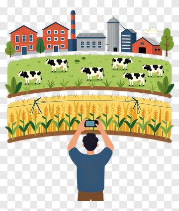 Man Taking Photo Of A Farm Landscape PNG