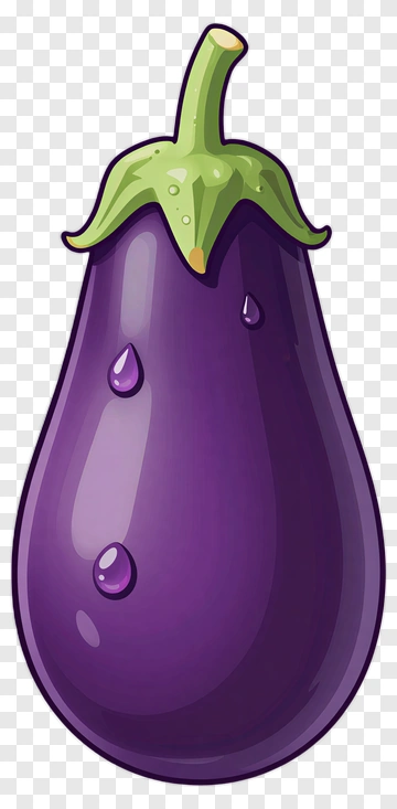 Cartoon Eggplant With Water Droplets PNG