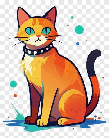 Cartoon Orange Cat Sitting PNG