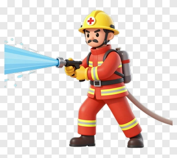 Cartoon Firefighter Using A Hose PNG