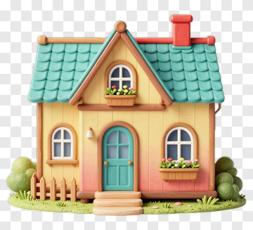 3D Colorful House With Flower Boxes PNG