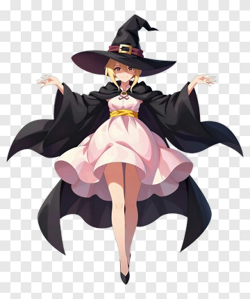 Cartoon Witch In A Black Cloak And Pink Dress PNG