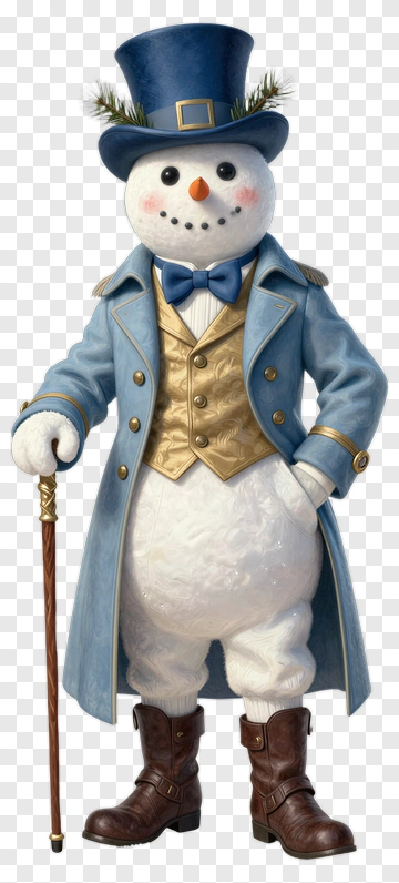 Snowman In A Blue Coat With A Top Hat PNG