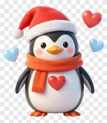 Cartoon Penguin Wearing A Santa Hat PNG
