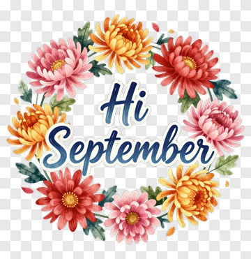 Floral Wreath With Hi September Greeting PNG
