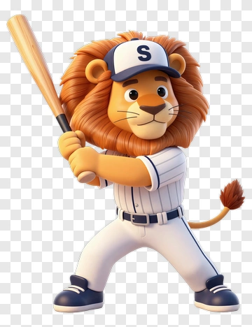 Cartoon Lion Playing Baseball PNG