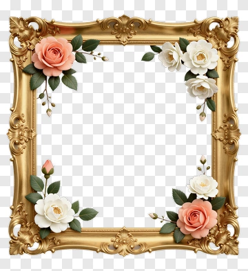 Elegant Floral Frame With Pink And White Roses PNG