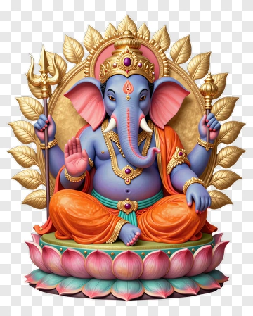 Colorful Ganesh Statue Sitting On A Lotus PNG