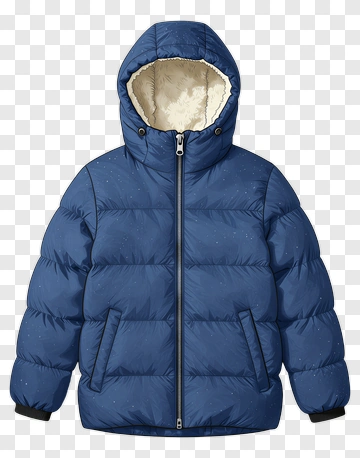 Blue Puffer Jacket With Hood PNG