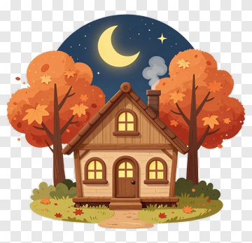 Cozy Cartoon House Surrounded By Autumn Trees PNG