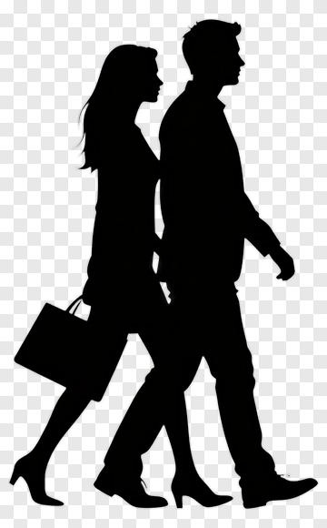 Silhouette Couple Walking Together PNG