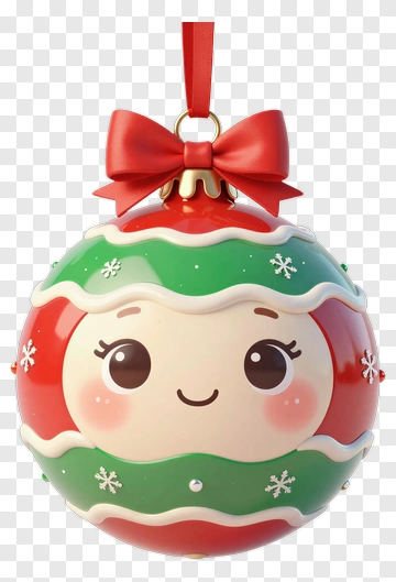 Cartoon Christmas Ornament With Bow PNG