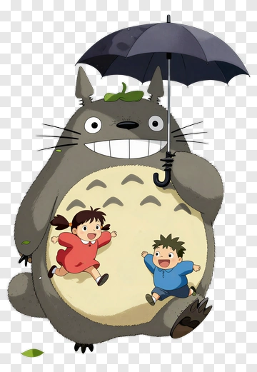 Totoro Holding An Umbrella With Two Children PNG