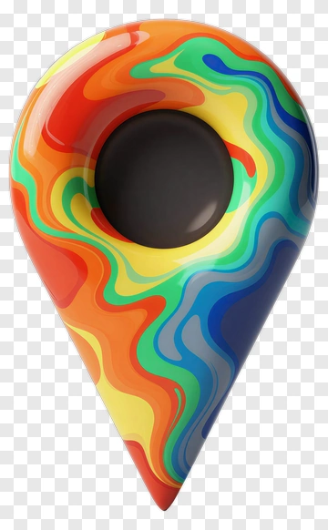 Colorful Location Pin With Swirling Patterns PNG