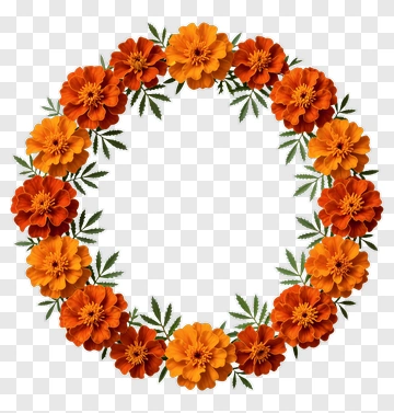 Flower Wreath With Orange Marigolds PNG