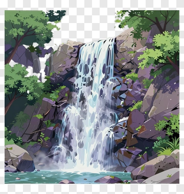 Waterfall In A Lush Green Forest PNG