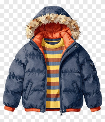 Winter Jacket With Striped Sweater PNG