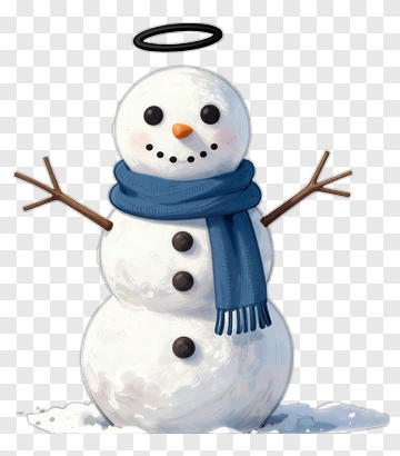 Cartoon Snowman With Scarf And Halo PNG