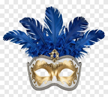 Decorative Carnival Mask With Blue Feathers PNG