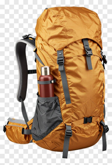 Orange Backpack With Water Bottle PNG