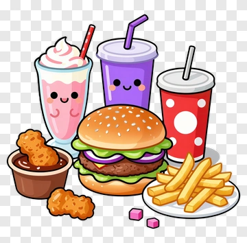 Cartoon Fast Food Meal With Drinks And Fries PNG
