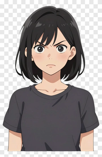 Anime Girl With Short Black Hair And Serious Expression PNG