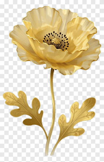 Golden Flower With Leaves PNG