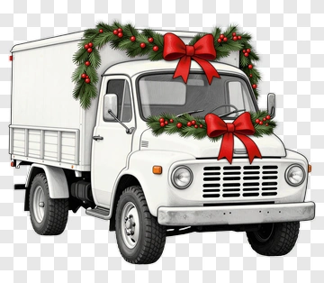 Christmas Truck Decorated With Wreaths And Bows PNG