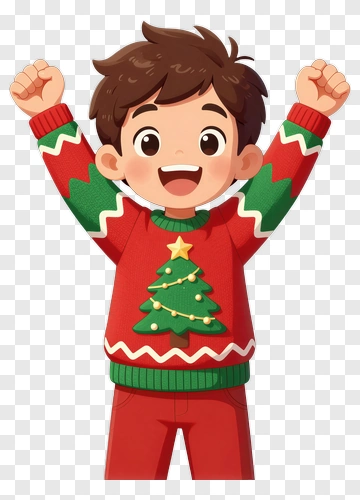 Happy Boy In A Christmas Sweater PNG