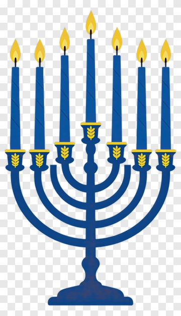 Blue Menorah With Lit Candles PNG
