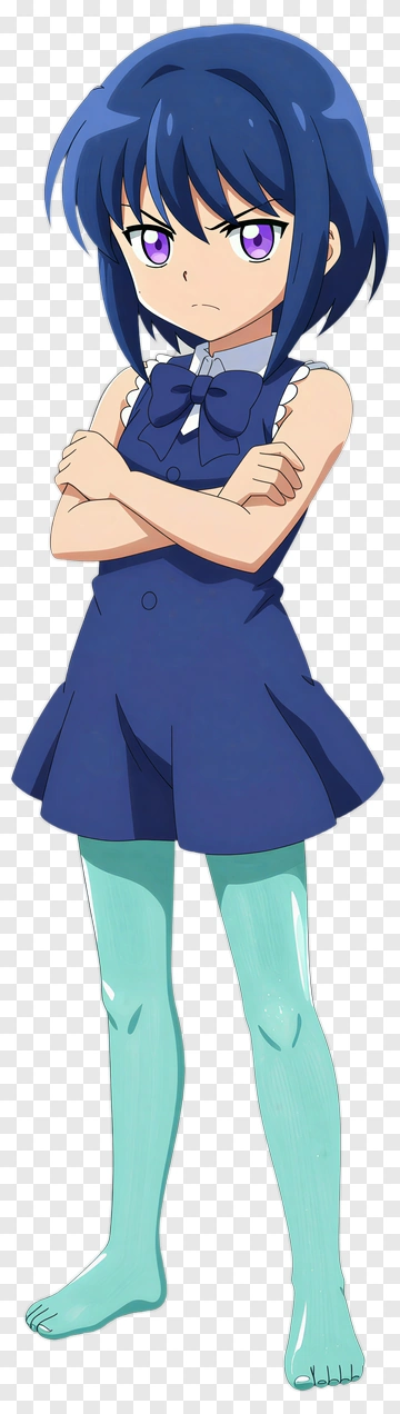 Anime Girl With Blue Hair And Green Stockings PNG