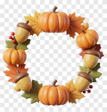 Autumn Pumpkin And Acorn Wreath PNG