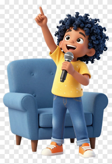 Cartoon Boy Singing With A Microphone PNG