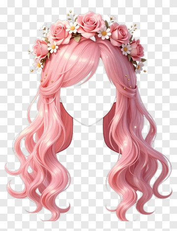 Pink Hair With Floral Crown PNG