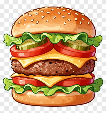 Cartoon Hamburger With Lettuce And Tomato PNG
