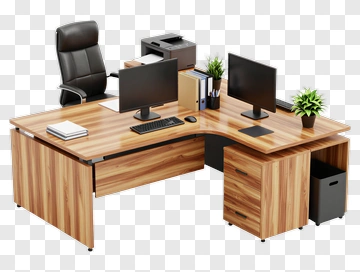 Modern Office Desk Setup With Dual Monitors PNG
