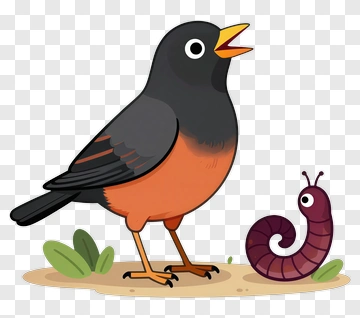 Cartoon Bird Singing With A Caterpillar PNG