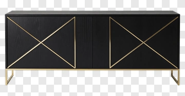 Black Wooden Cabinet With Gold Accents PNG