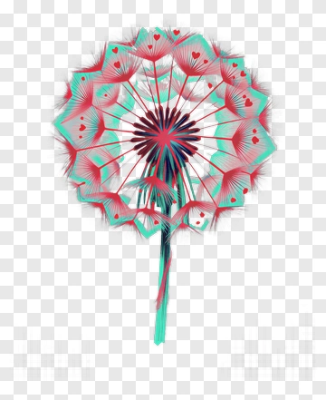 Colorful Dandelion With Hearts PNG