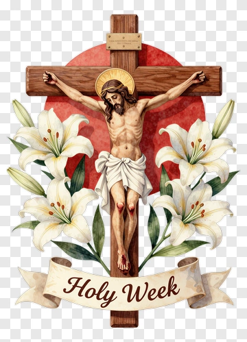 Crucifixion Of Jesus With Lilies For Holy Week PNG