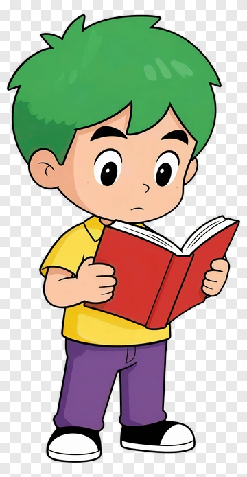 Cartoon Boy Reading A Book PNG