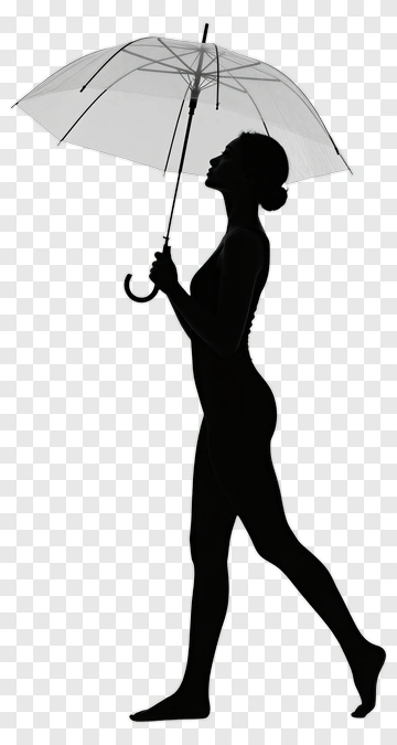 Silhouette Of A Woman Walking With An Umbrella PNG