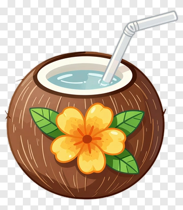 Coconut Drink With Straw And Flower PNG